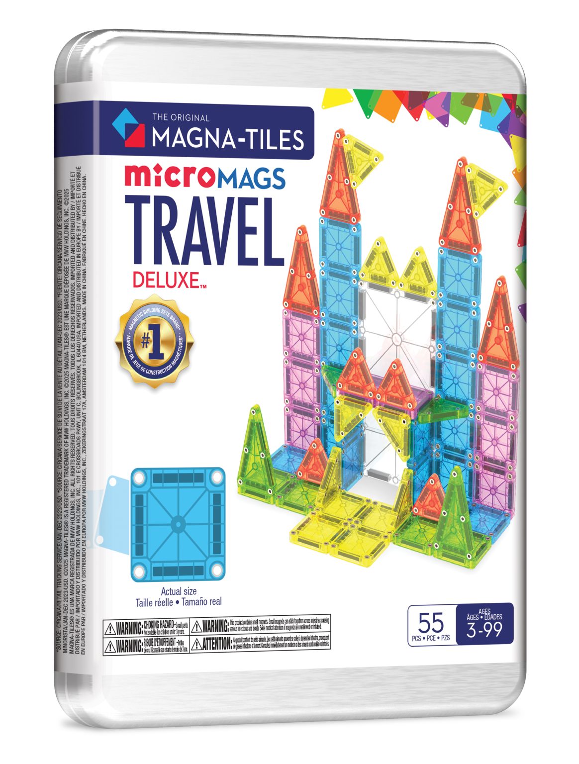 MAGNA-TILES MicroMAGS Set Da Viaggio Deluxe 55 Pezzi Con Custodia Metallica, Piastrelle Magnetiche Per Bambini Dai 3 Anni In Su